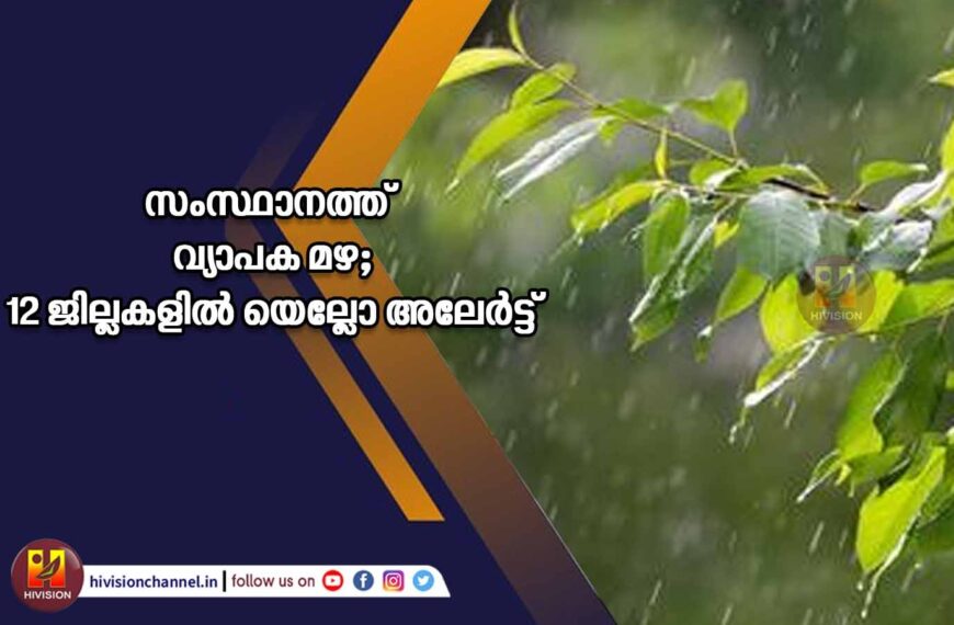 സംസ്ഥാനത്ത് വ്യാപക മഴ;12 ജില്ലകളില്‍ യെല്ലോ അലേര്‍ട്ട്