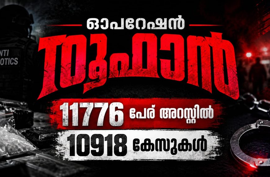 ഓപ്പറേഷന് തൂഫാന്: ഇതുവരെ അറസ്റ്റിലായത് 11776 പേര് കേസുകളുടെ എണ്ണം 10918 ആയി